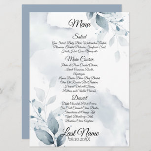 Menu de mariage   Custom 1 Dusty Blue Botanical Me
