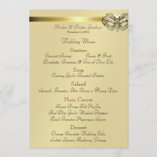 Menu de mariage de bijou de vert de mascarade d'or