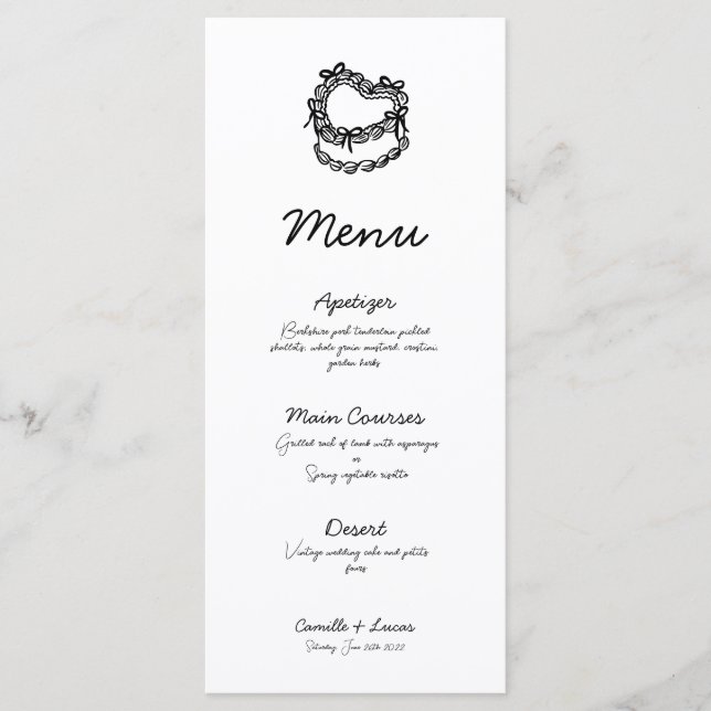 Menu de Mariage de gâteaux à main fantaisie (Devant)