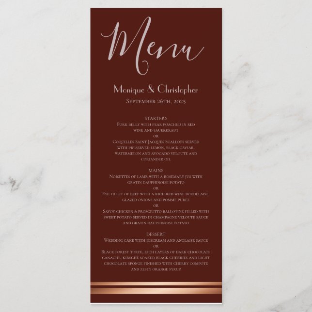 Menu de Mariage de la Bourgogne moderne et du cuiv (Devant)