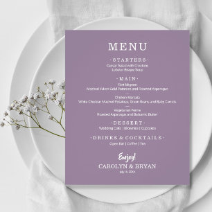 Menu de Mariage de lavande simple et élégant