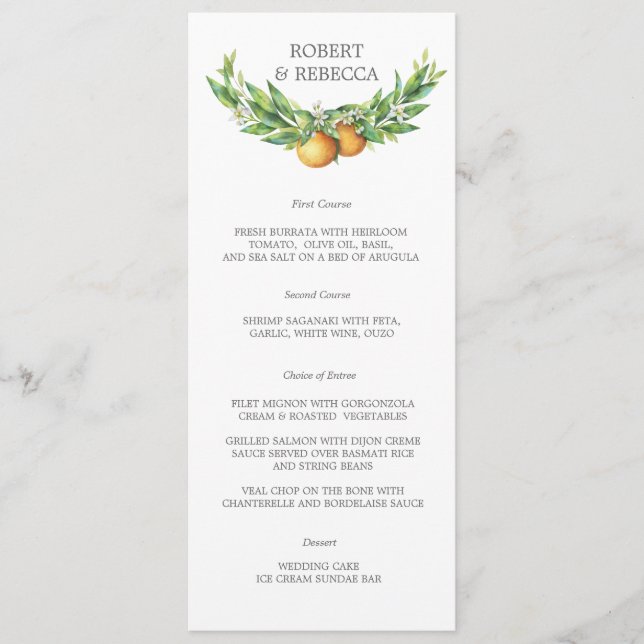 Menu de mariage de L'Orangerie (Devant)