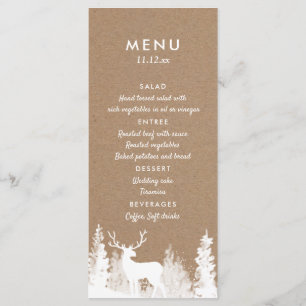 Menu de mariage de Noël cerf en papier kraft