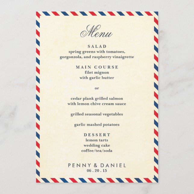Menu de mariage de par avion (Devant)