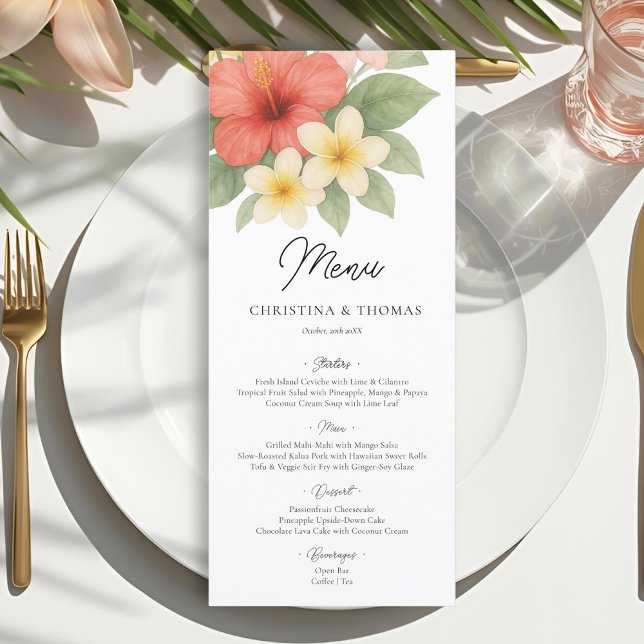 Menu de mariage de plage d'aquarelle tropicale (Créateur téléchargé)