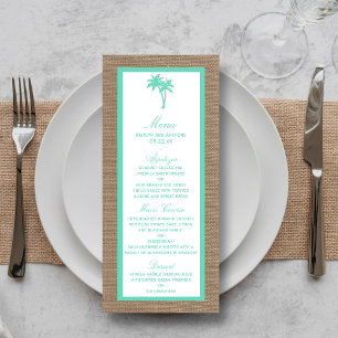Menu de mariage de plage de palmier tropical