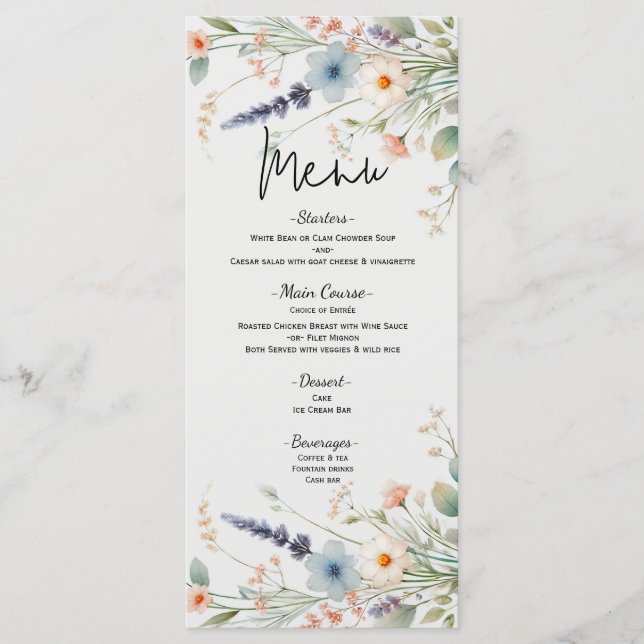 Menu de mariage de printemps aux fleurs sauvages a (Devant)