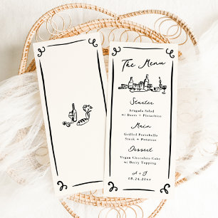 Menu de mariage dessiné à la main de manière fanta