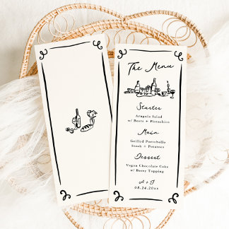 Menu de mariage dessiné à la main de manière fanta
