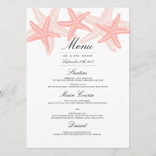 Menu de mariage dîner sur la plage aux étoiles de