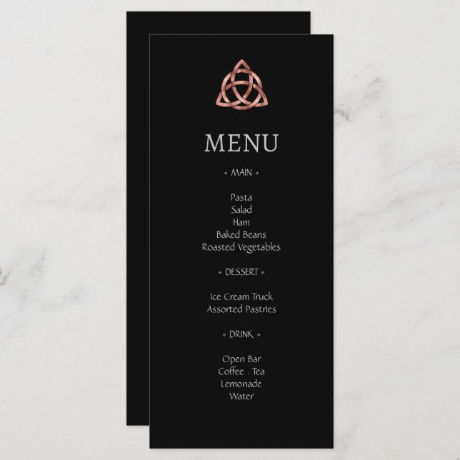 Menu de Mariage d'or Rose Black Celtic moderne (Devant / Derrière)