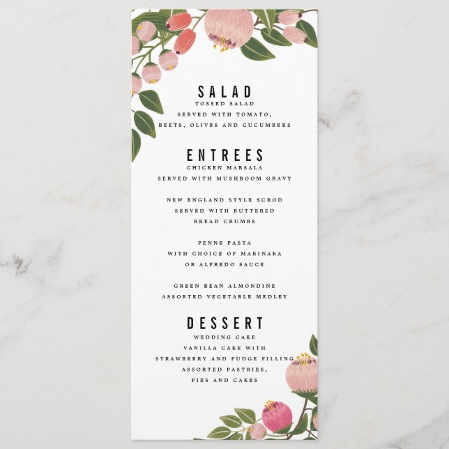 Menu de mariage du jardin bohème (Devant)