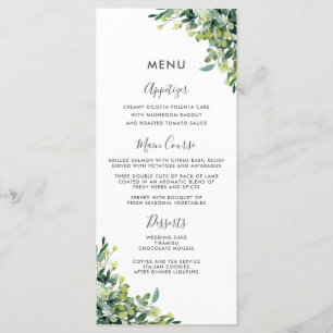 Menu de mariage du jardin botanique de verdure chi