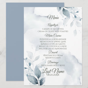 Menu de mariage   Dusty Blue Botanical Menu