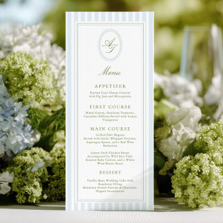 Menu de mariage élégant à rayures bleues
