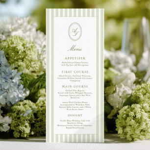 Menu de mariage élégant à rayures vertes