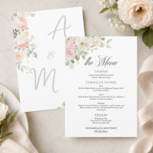 Menu de mariage élégant avec des roses tendres