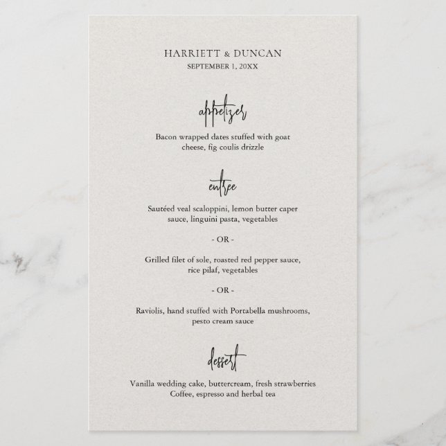 Menu de mariage élégant Beige Neutre intemporel (Devant)
