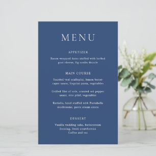 Menu de mariage élégant bleu marine classique