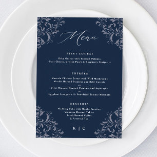 Menu de mariage élégant bleu marine classique vint