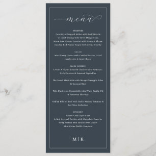 Menu de mariage élégant bleu marine sophistiqué
