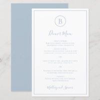 Menu de mariage élégant bleu poussiéreux tradition