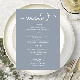 Menu de mariage élégant calligraphié bleu poussiér