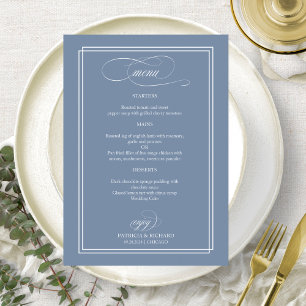 Menu de mariage élégant calligraphié bleu poussiér