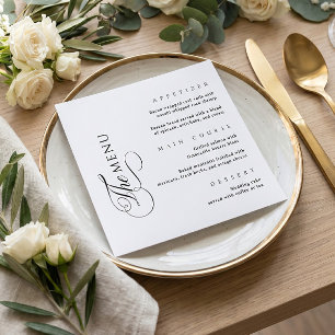 Menu de mariage élégant carré calligraphié