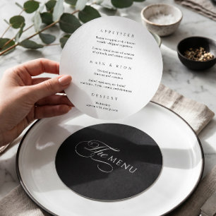 Menu de mariage élégant cercle noir Calligraphie
