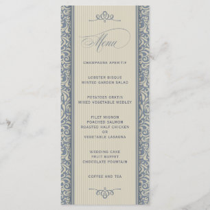 Menu de mariage élégant en bleu et beige