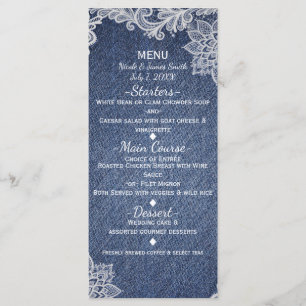 Menu de mariage élégant en dentelle florale en jea