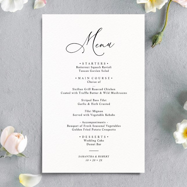 Menu de mariage élégant en noir et blanc (Créateur téléchargé)