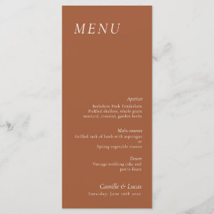 Menu de mariage élégant en terre cuite