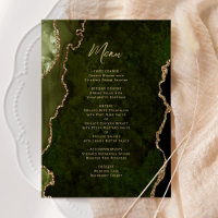 Menu de mariage élégant en vert olive et agate dor