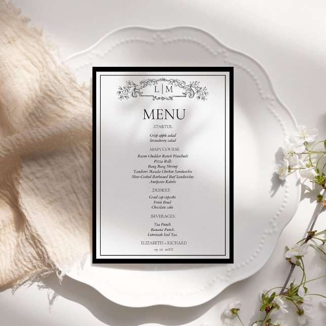 Menu de mariage élégant et chic Shower (Créateur téléchargé)