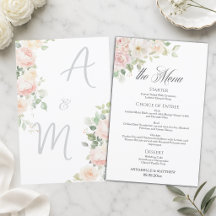 Menu de mariage élégant et doux avec des roses ros