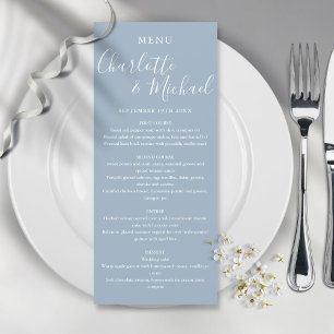 Menu de mariage élégant et poussiéreux bleu Signat