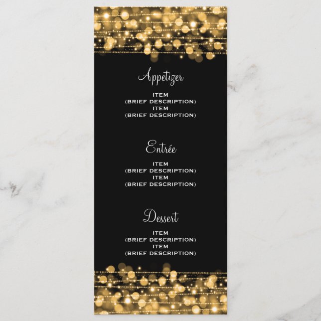 Menu de mariage élégant Fête Étincelles Or (Devant)