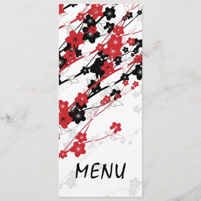 Menu de mariage élégant Fleurs japonaises Rouge (Devant)