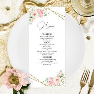 Menu de mariage élégant floral blush géométrique