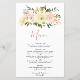 Menu de mariage élégant floral rose tendre