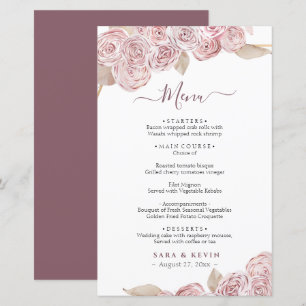 Menu de mariage élégant floral vanille rose