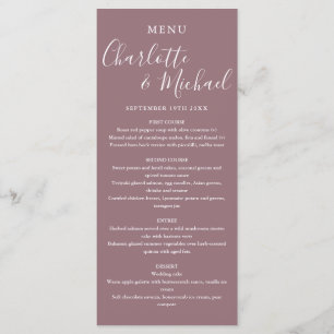 Menu de mariage élégant mauve écriture signature
