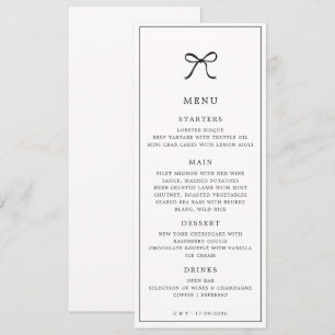 Menu de mariage élégant minimaliste noir de la cor