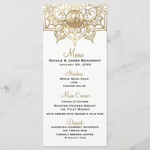 Menu de mariage élégant moderne blanc mandala doré