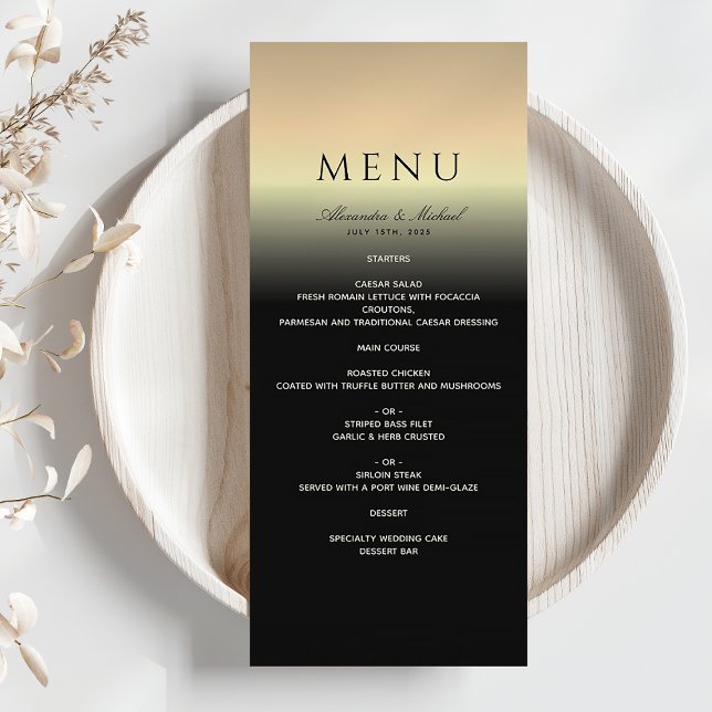 Menu de mariage élégant noir et or (Créateur téléchargé)