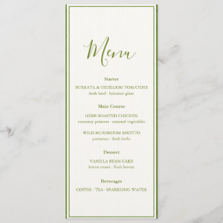 Menu de mariage élégant rayé Sage