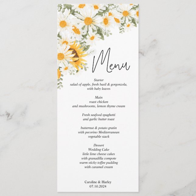 Menu de mariage élégant tournesol marguerite (Devant)