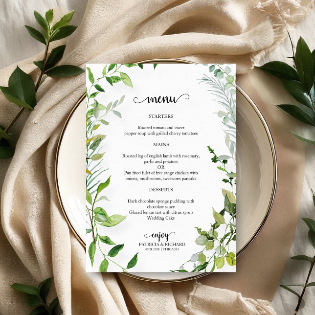 Menu de mariage Élégante verdure botanique (Créateur téléchargé)